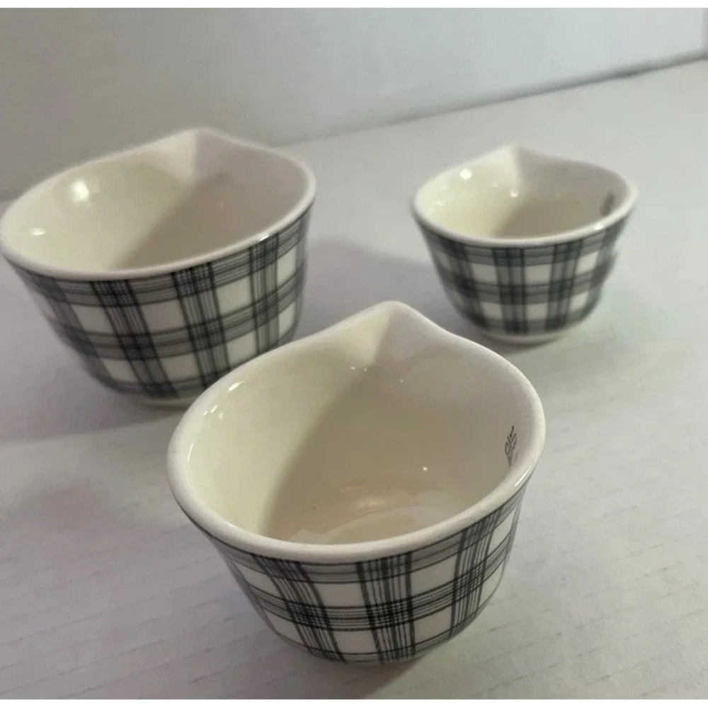 Robert Stanley Black & White Plaid 3 Set Measuring Cups 1/2‎ Cup 1/4 Cup 1/3 cup